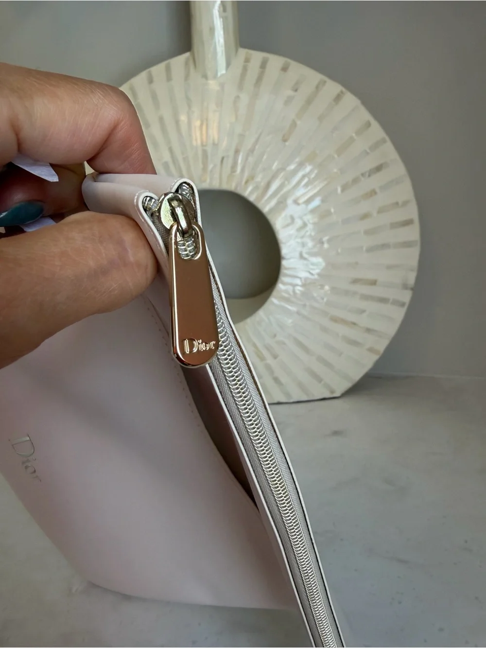 NIB Dior Parfum GWP Cream Fold-Over Clutch Pouch with Gold Logo